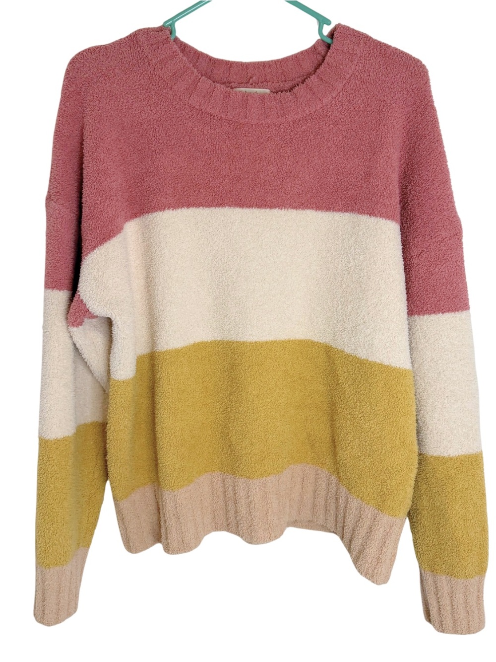 Thread & Supply Colorblock Crewneck Sherpa Sweater in Rose, Cream & Mustard